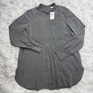 J. Jill Women Long Blouse‎ Top Small Gray Back Button Up 100% Rayon Pearl Button